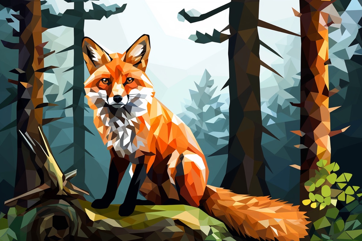 Illustration eines Fuchses im Wald, generiert mit Midjourney