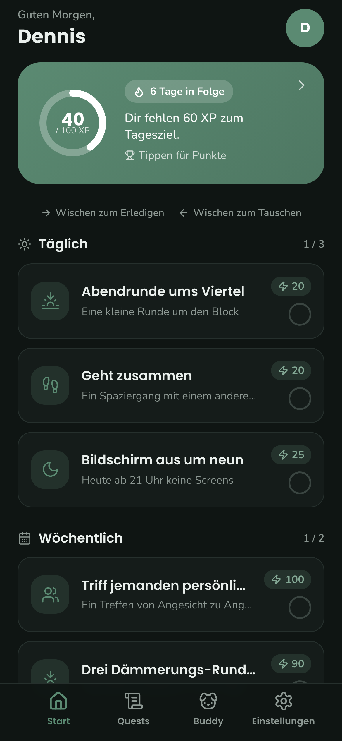 Startbildschirm im Dunkelmodus