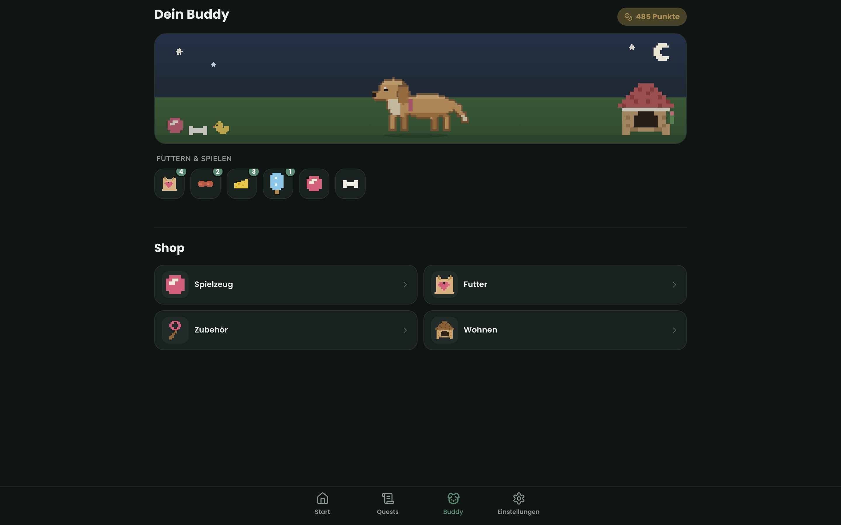 Buddy-Szene bei Nacht auf dem Desktop im Dunkelmodus
