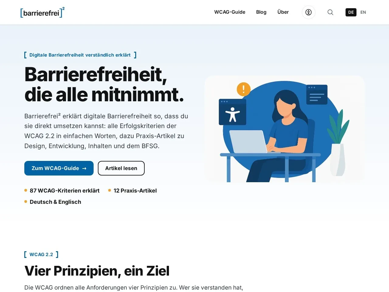 Screenshot der Startseite von Barrierefrei²