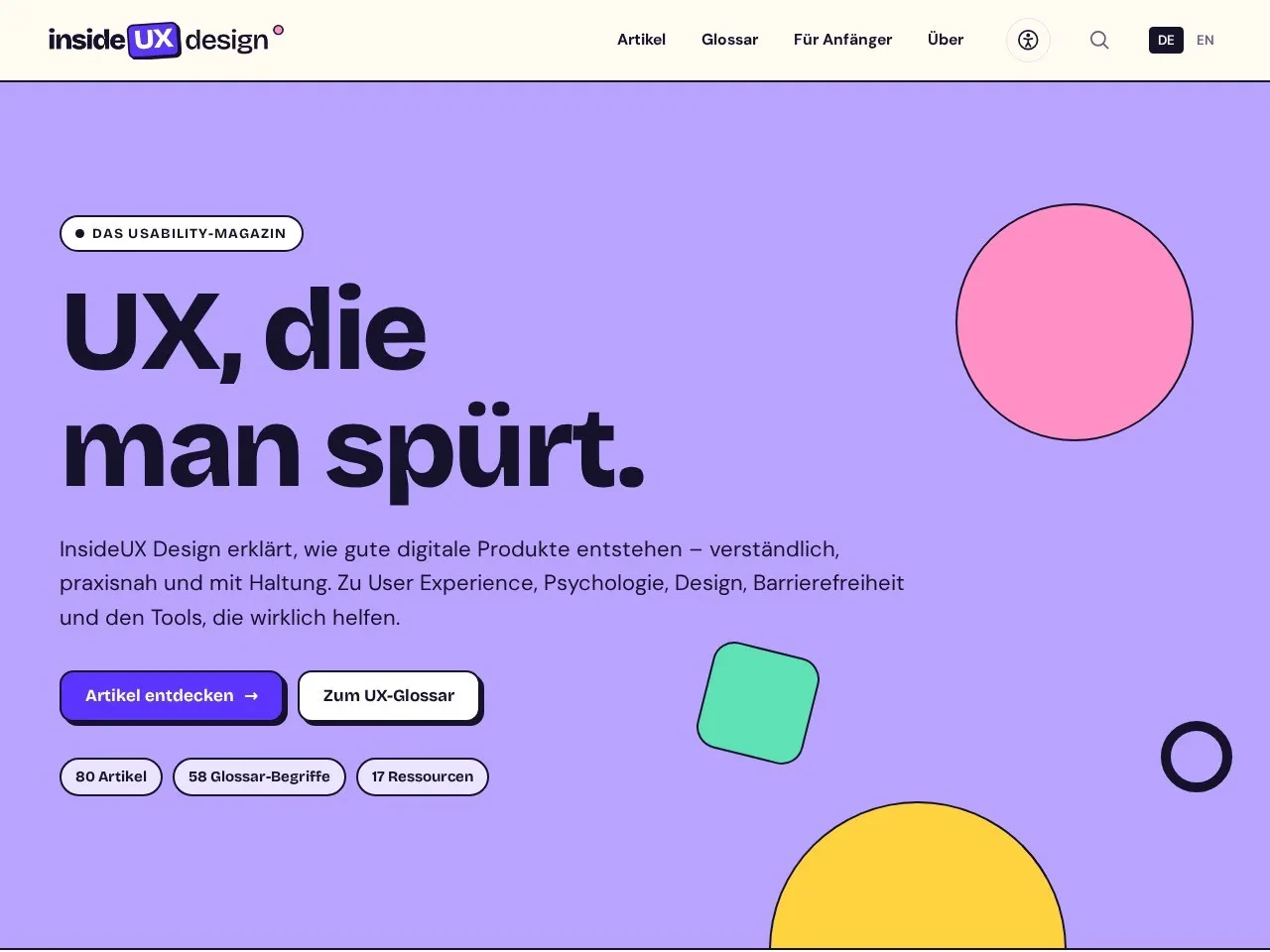 Screenshot der Startseite von Inside UX Design